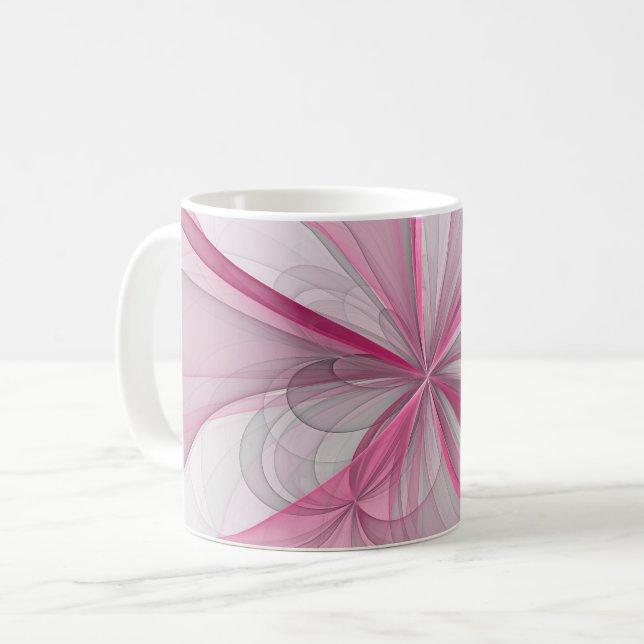 Modern Abstract Light Pink Gray Fractal Design Coffee Mug (Front Left)