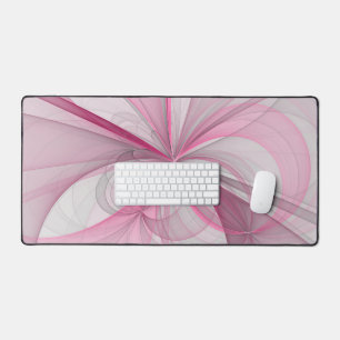 Modern Abstract Light Pink Gray Fractal Design Desk Mat