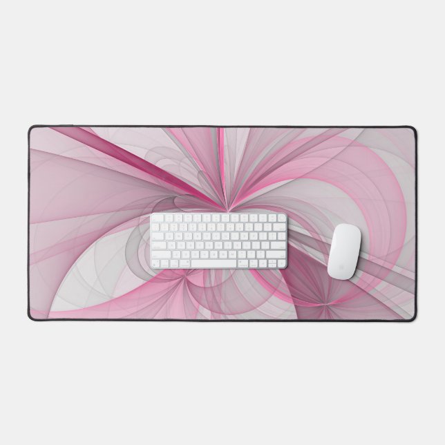 Modern Abstract Light Pink Gray Fractal Design Desk Mat (Keyboard & Mouse)