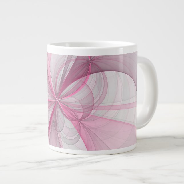 Modern Abstract Light Pink Gray Fractal Design Giant Coffee Mug (Front Right)