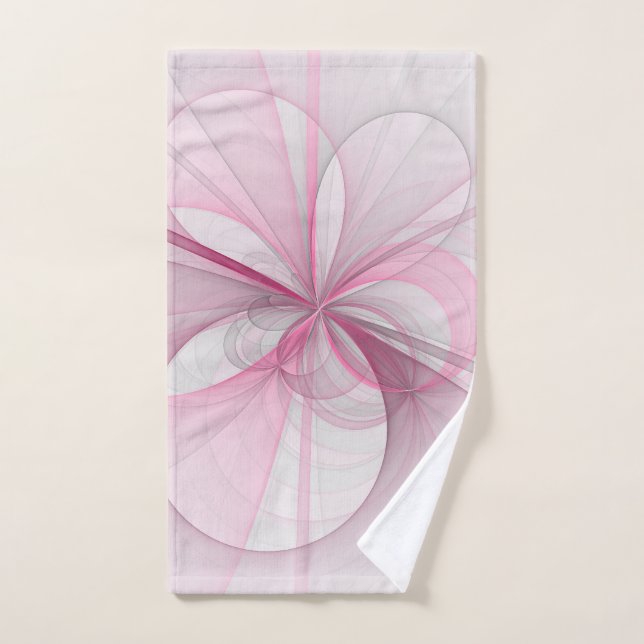 Modern Abstract Light Pink Gray Fractal Design Hand Towel (Hand Towel)