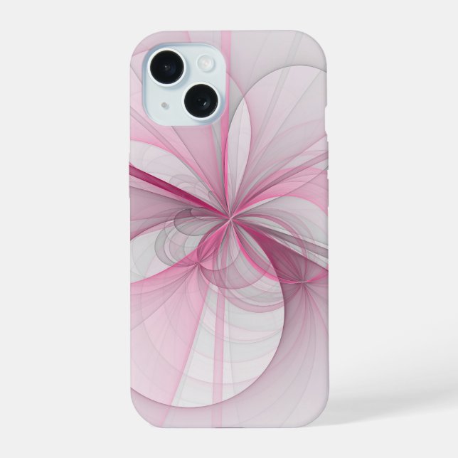 Modern Abstract Light Pink Gray Fractal Design iPhone 15 Case (Back)