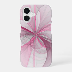 Modern Abstract Light Pink Gray Fractal Design iPhone 16 Case