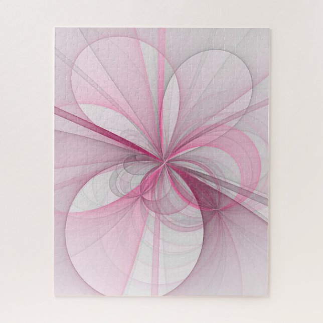 Modern Abstract Light Pink Gray Fractal Design Jigsaw Puzzle (Vertical)