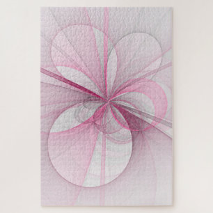 Modern Abstract Light Pink Gray Fractal Design Jigsaw Puzzle
