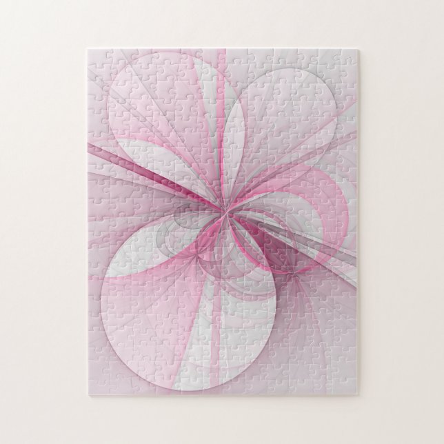 Modern Abstract Light Pink Gray Fractal Design Jigsaw Puzzle (Vertical)