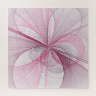 Modern Abstract Light Pink Gray Fractal Design Jigsaw Puzzle