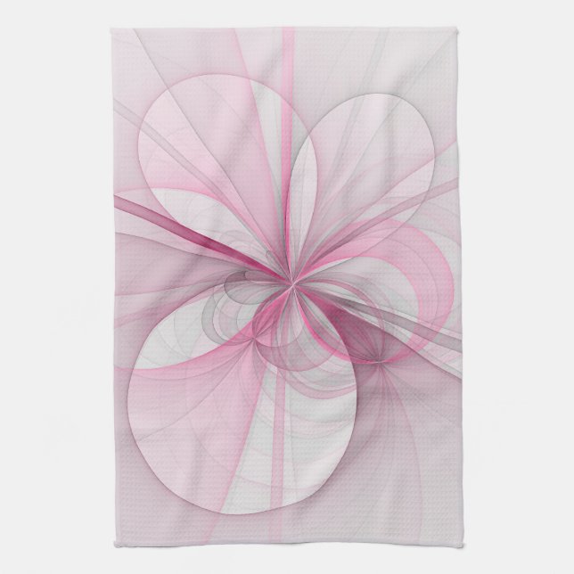 Modern Abstract Light Pink Gray Fractal Design Kitchen Towel (Vertical)