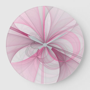 Modern Abstract Light Pink Gray Fractal Design Large Clock