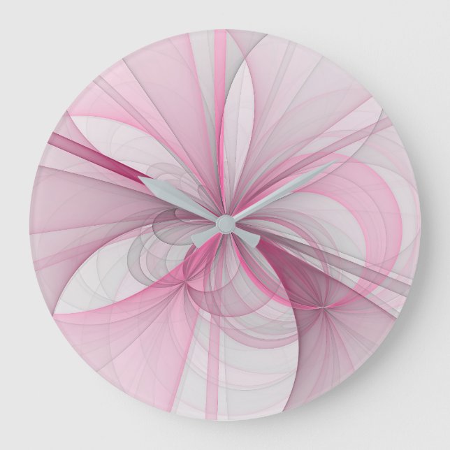 Modern Abstract Light Pink Gray Fractal Design Large Clock (Front)