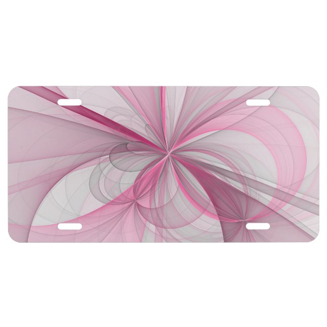 Modern Abstract Light Pink Gray Fractal Design License Plate (Front)