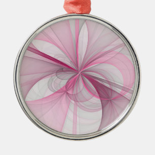 Modern Abstract Light Pink Gray Fractal Design Metal Ornament