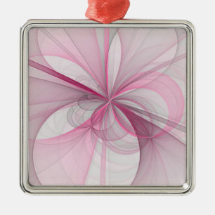 Modern Abstract Light Pink Gray Fractal Design Metal Ornament