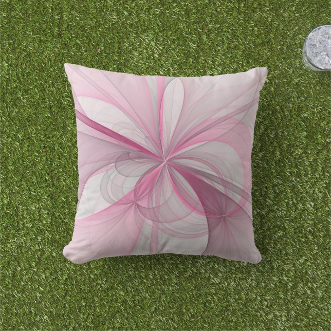 Modern Abstract Light Pink Gray Fractal Design Outdoor Pillow (Grass)