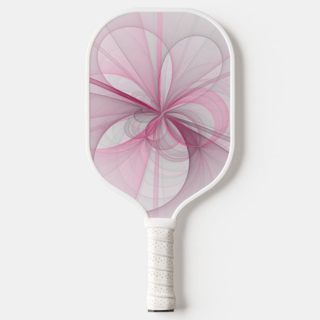 Modern Abstract Light Pink Gray Fractal Design Pickleball Paddle (Front)