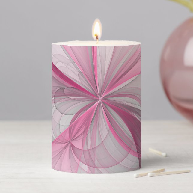 Modern Abstract Light Pink Gray Fractal Design Pillar Candle (In Situ)