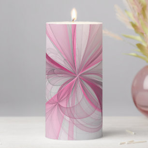 Modern Abstract Light Pink Gray Fractal Design Pillar Candle