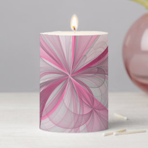 Modern Abstract Light Pink Gray Fractal Design Pillar Candle