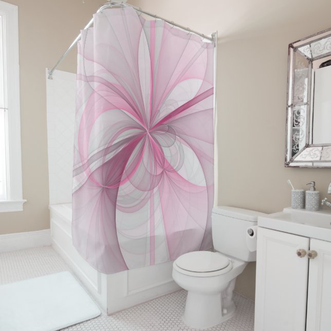 Modern Abstract Light Pink Gray Fractal Design Shower Curtain (In Situ)