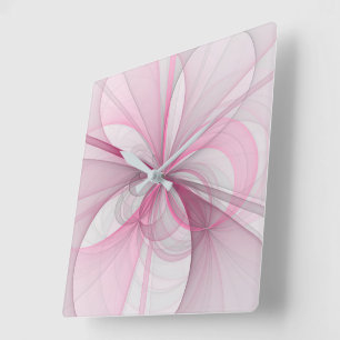 Modern Abstract Light Pink Gray Fractal Design Square Wall Clock