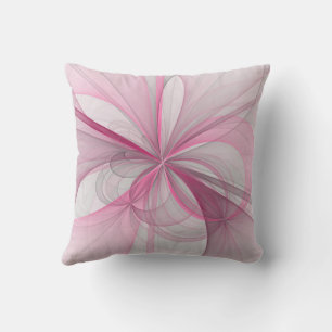 Modern Abstract Light Pink Gray Fractal Design Throw Pillow