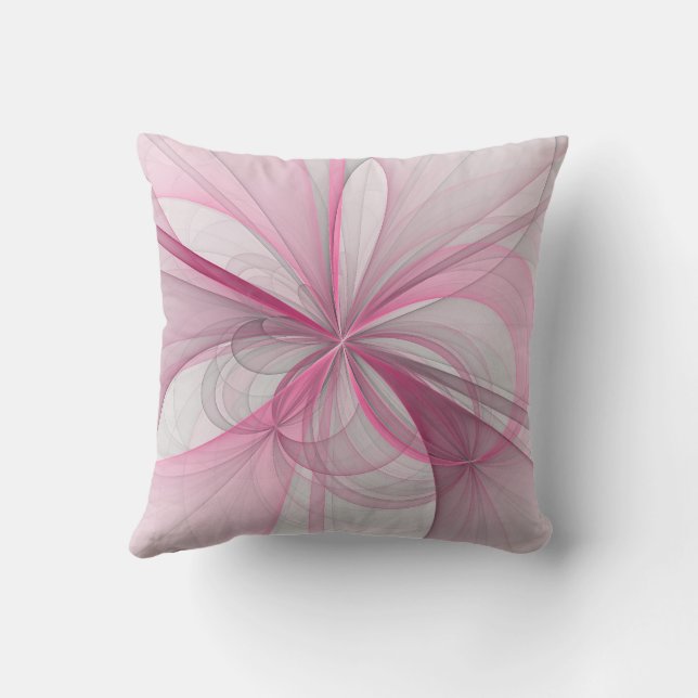 Modern Abstract Light Pink Gray Fractal Design Throw Pillow (Back)