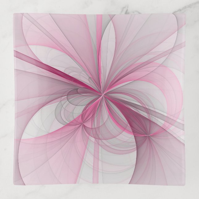 Modern Abstract Light Pink Gray Fractal Design Trinket Tray (Front)