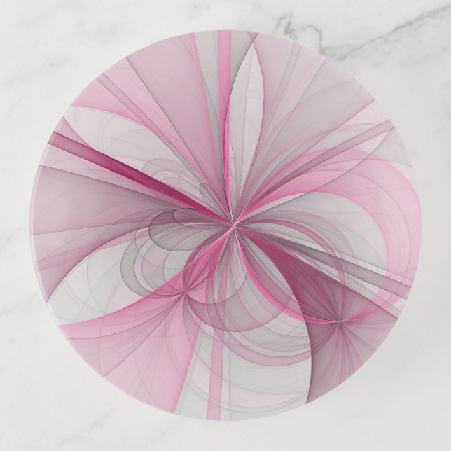 Modern Abstract Light Pink Gray Fractal Design Trinket Tray (Front)