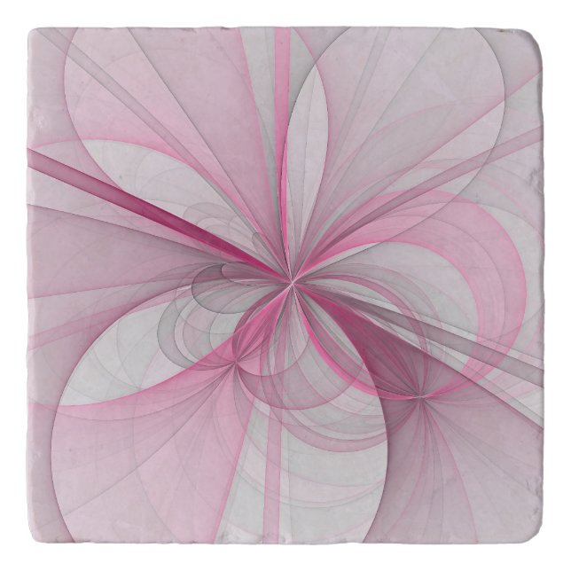 Modern Abstract Light Pink Gray Fractal Design Trivet (Front)