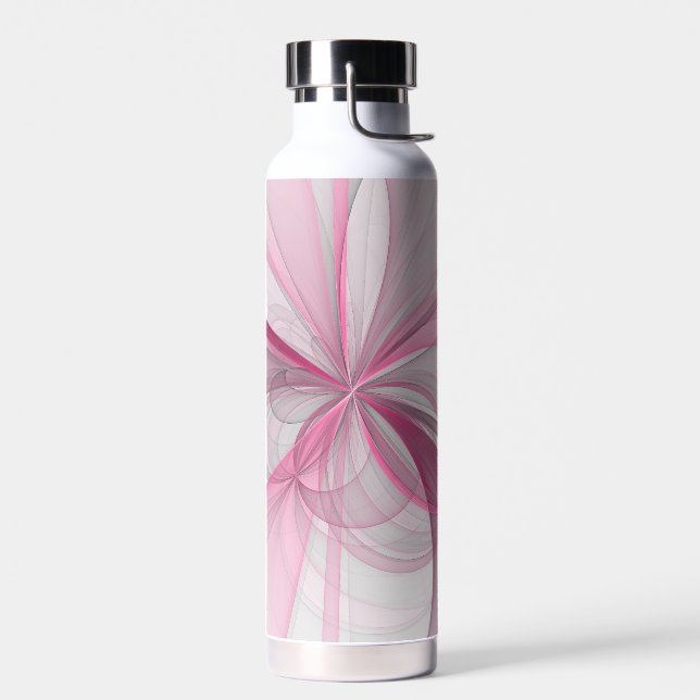 Modern Abstract Light Pink Gray Fractal Design Water Bottle (Left)