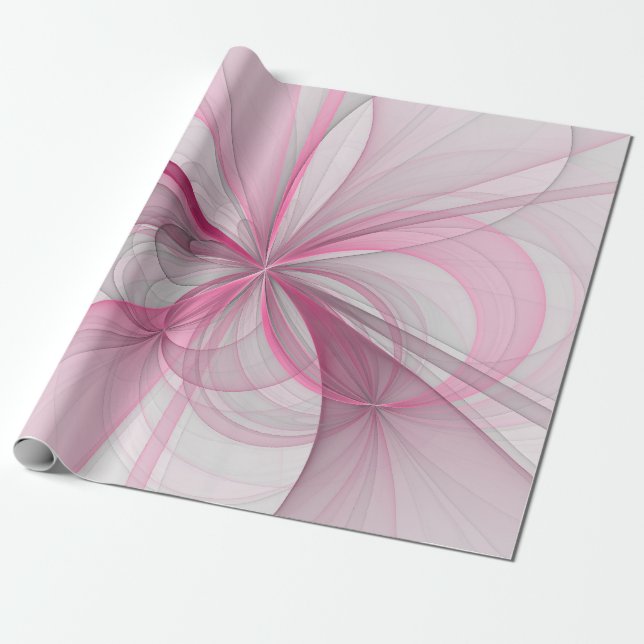 Modern Abstract Light Pink Gray Fractal Design Wrapping Paper (Unrolled)