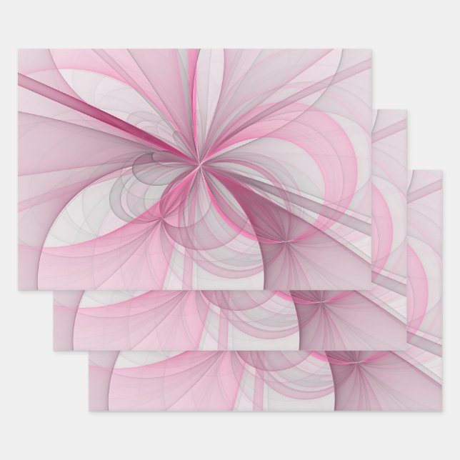 Modern Abstract Light Pink Gray Fractal Design Wrapping Paper Sheets (Set)