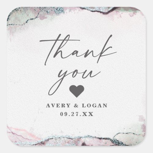 Modern Abstract Light Purple Wedding Thank You Square Sticker