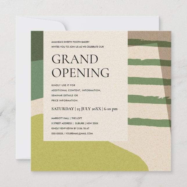 MODERN ABSTRACT LIME GREEN ART GRAND OPENING INVITATION (Front)