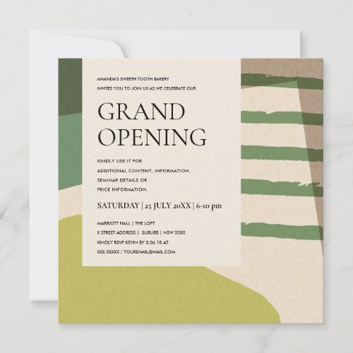 MODERN ABSTRACT LIME GREEN ART GRAND OPENING INVITATION