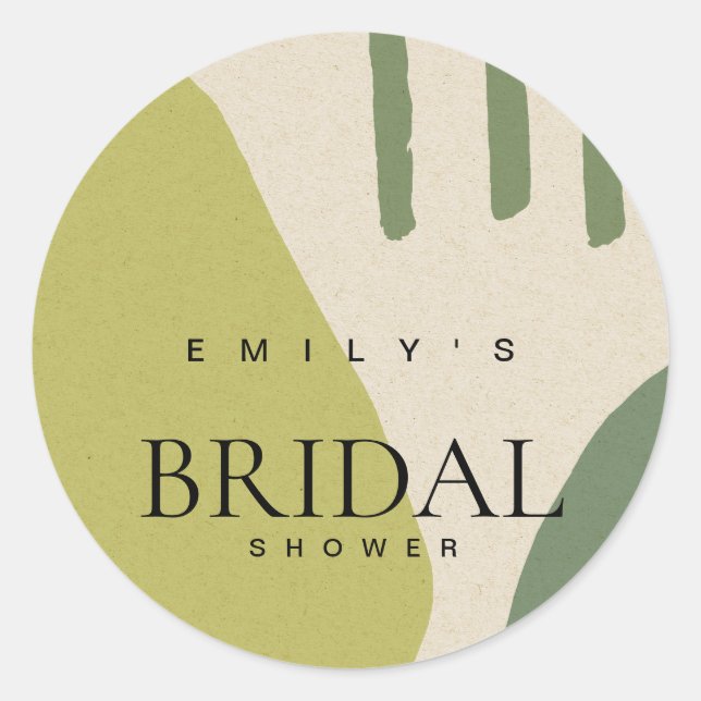 MODERN ABSTRACT LIME GREEN ARTISTIC BRIDAL SHOWER CLASSIC ROUND STICKER (Front)