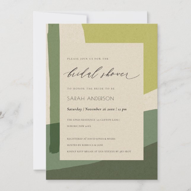 MODERN ABSTRACT LIME GREEN ARTISTIC BRIDAL SHOWER INVITATION (Front)