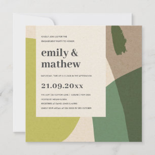 MODERN ABSTRACT LIME GREEN KRAFT ART ENGAGEMENT INVITATION