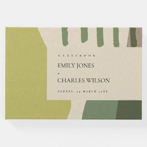 MODERN ABSTRACT LIME GREEN KRAFT ARTISTIC WEDDING GUEST BOOK