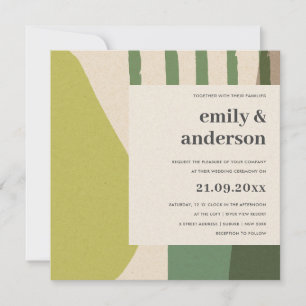 MODERN ABSTRACT LIME GREEN KRAFT ARTISTIC WEDDING INVITATION
