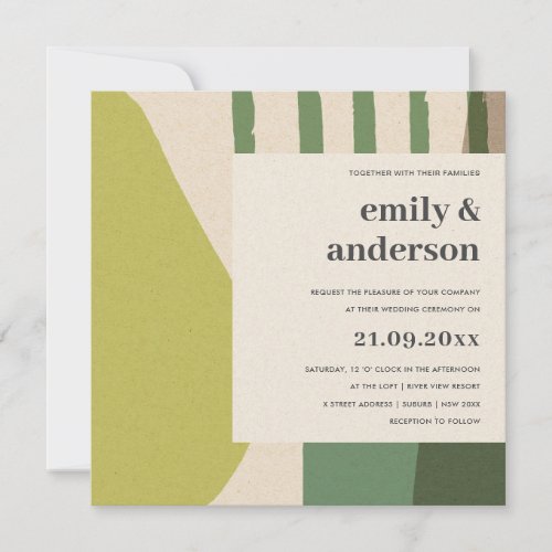 MODERN ABSTRACT LIME GREEN KRAFT ARTISTIC WEDDING INVITATION