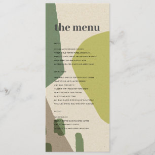 MODERN ABSTRACT LIME GREEN KRAFT ARTISTIC WEDDING MENU