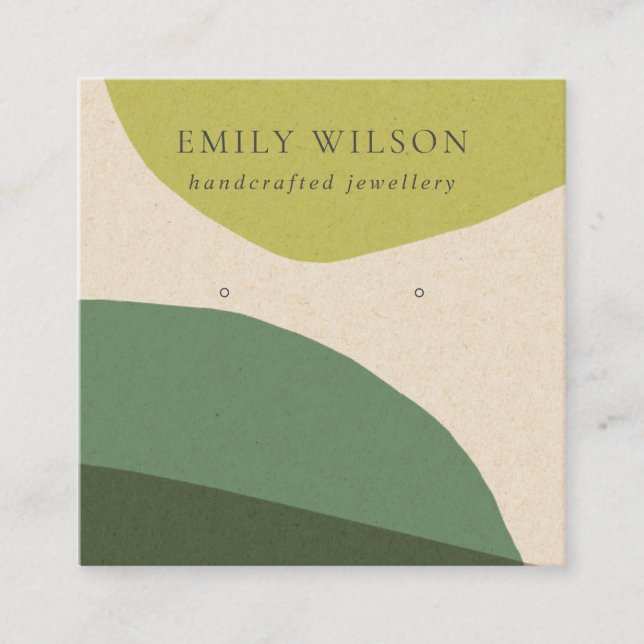 MODERN ABSTRACT LIME GREEN KRAFT EARRING DISPLAY SQUARE BUSINESS CARD (Front)