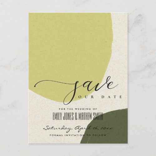 MODERN ABSTRACT LIME GREEN KRAFT SAVE THE DATE ANNOUNCEMENT POSTCARD