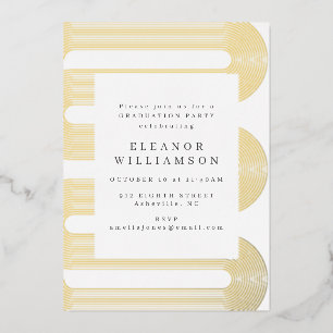 Modern Abstract Line Art Graduation Gold  Foil Invitation