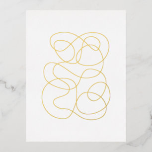 Modern Abstract Line Drawing Gold Foil Postcard