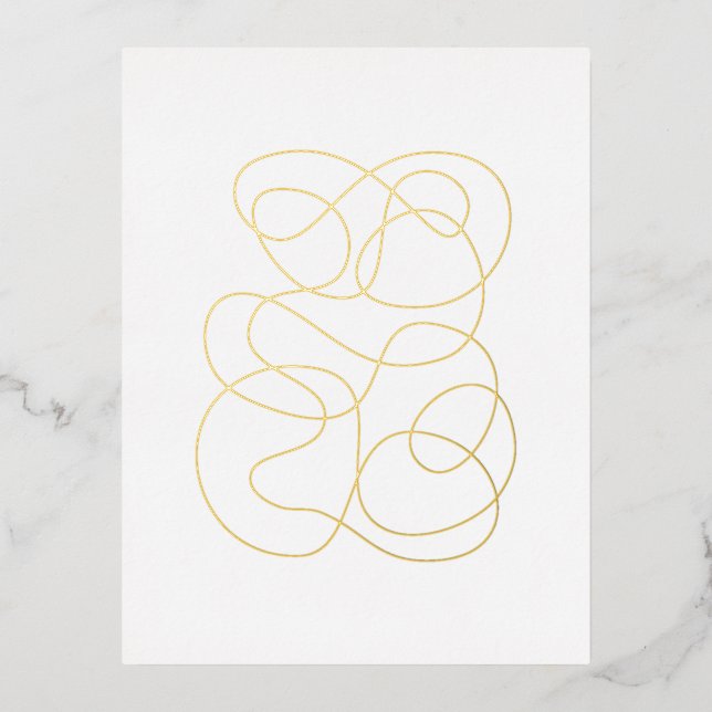 Modern Abstract Line Drawing Gold Foil Postcard (Front)