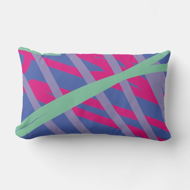Modern abstract lines blue pink purple teal artsy lumbar pillow (Front)