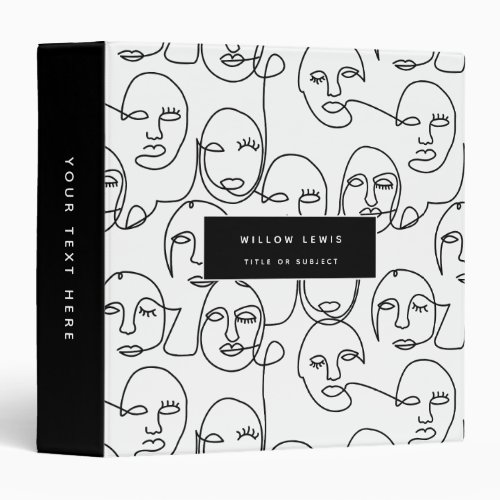 Modern Abstract Lines Faces Continuous Line Art 3 Ring Binder