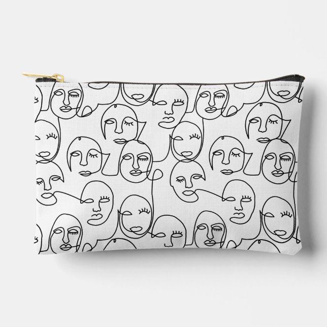 Modern Abstract Lines Faces Continuous Line Art Accessory Pouch (Front)
